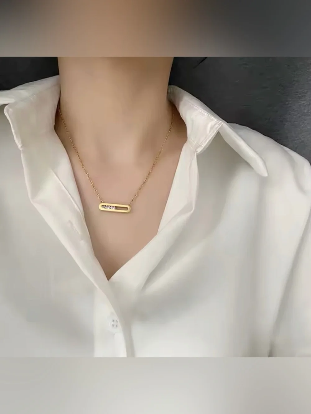 18K Gold Geometrical Link Paperclip Designer Inspired Moving Diamond Necklace